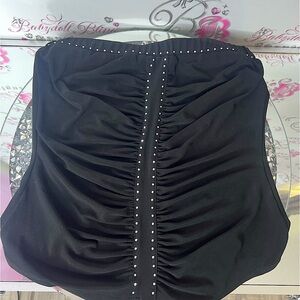 Black Strapless Top with Rhinestone Accents bling crystal studded